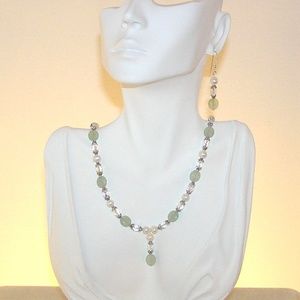Pearl, Serpentine & Crystal Sterling Necklace Set